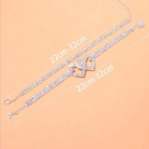 2 pcs Rhinestone Heart Anklet New - Picture 2 of 3